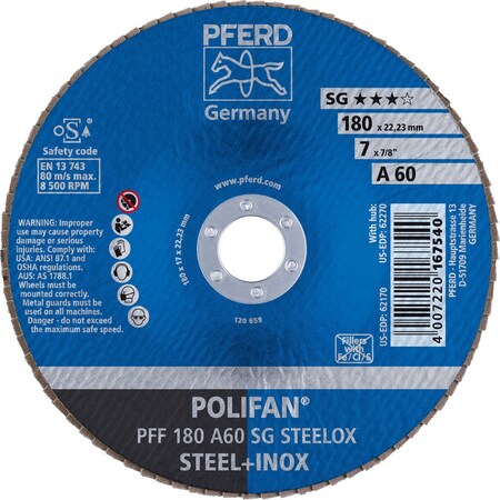 Pferd 62170 7in x 7/8in POLIFAN Flap Disc - Flat SG Aluminum Oxide 60G 62170-PFERD